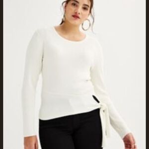 Intempo CREAM Tie Front Rib Crew Neck Sweater